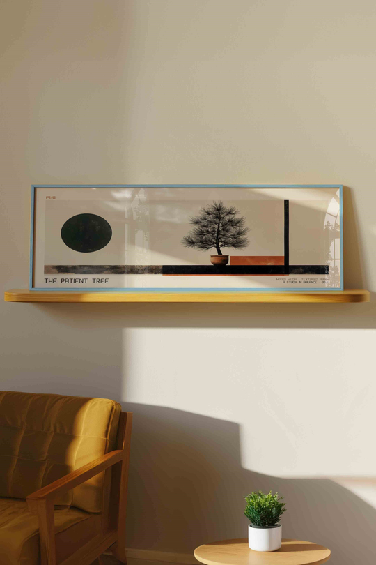 The Patient Tree Zen Bonsai Minimalist Panoramik Çerçeveli Tablo