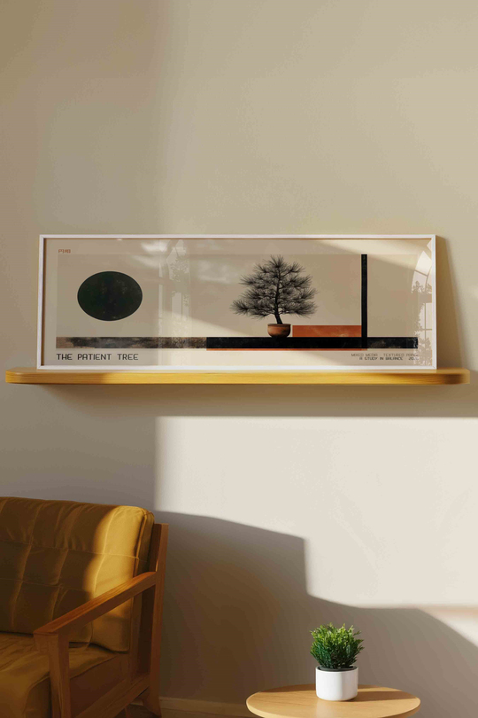 The Patient Tree Zen Bonsai Minimalist Panoramik Çerçeveli Tablo
