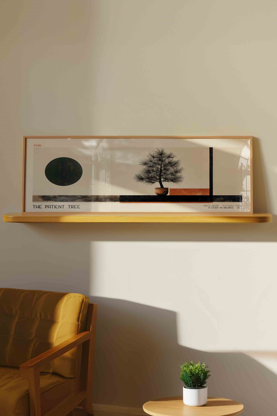 The Patient Tree Zen Bonsai Minimalist Panoramik Çerçeveli Tablo