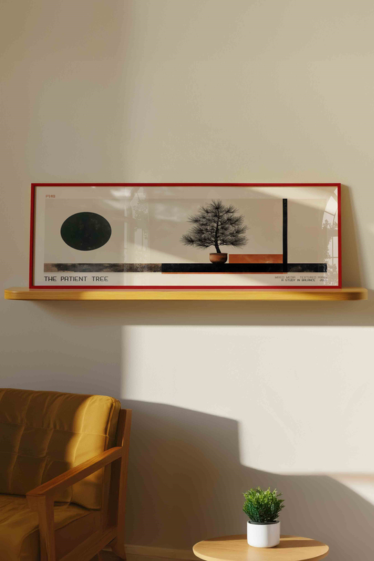 The Patient Tree Zen Bonsai Minimalist Panoramik Çerçeveli Tablo