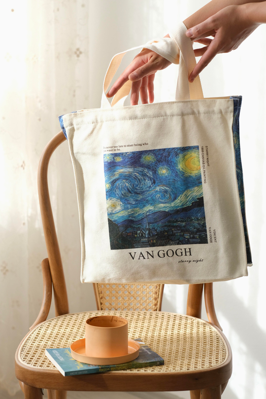 The Starry Night Yıldızlı Gece Van gogh Tote Bag Kanvas Çanta 