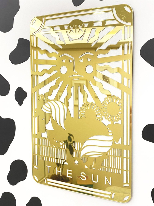 The Sun Ayna / Beyaz Ahşap Üstü Gold