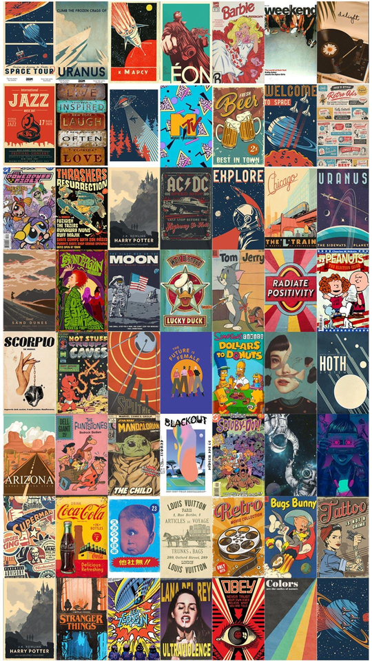 Two Aesthetic Mixed Retro 110'lu Duvar Posteri Seti