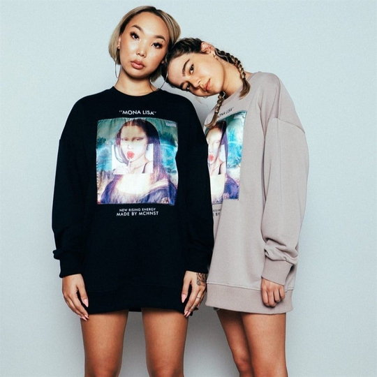 Unisex Oversize Mona Lisa Siyah Sweatshirt