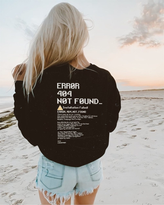 Unisex Siyah Sırt Baskılı Error Sweatshirt