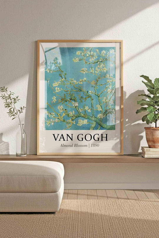 Van Gogh Badem Çiçeği Serisi 3'lü Tablo Seti Çerçeveli Renk Seçenekli