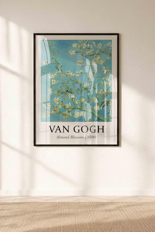 Van Gogh Badem Çiçeği Serisi 3'lü Tablo Seti Çerçeveli Renk Seçenekli