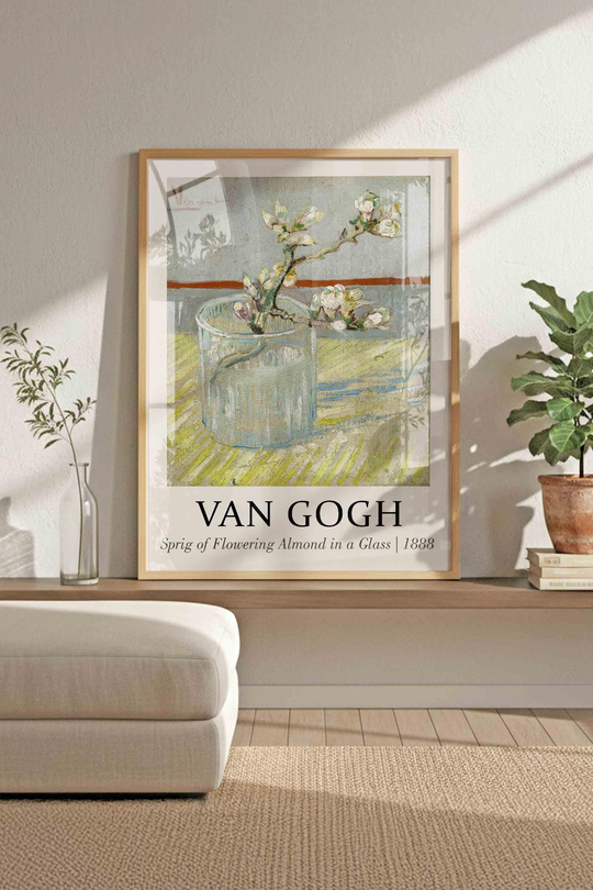 Van Gogh Badem Çiçeği Serisi 3'lü Tablo Seti Çerçeveli Renk Seçenekli