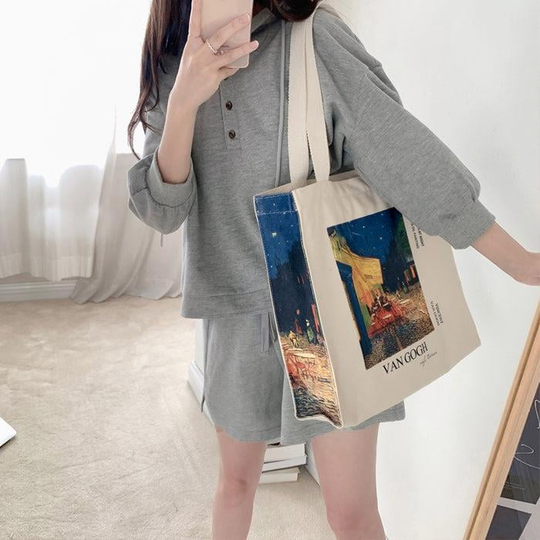 Van Gogh Cafe Therrace Tote Bag Kanvas Çanta 