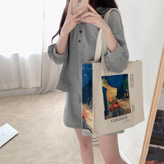 Van Gogh Cafe Therrace Tote Bag Kanvas Çanta 