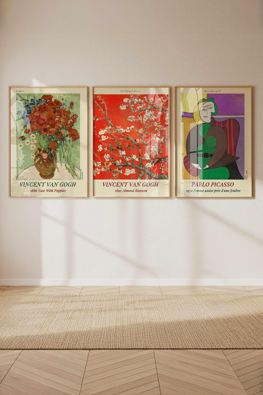 Van Gogh ve Picasso 3'lü Çerçeveli Tablo Seti Çerçeveli Renk Seçenekli