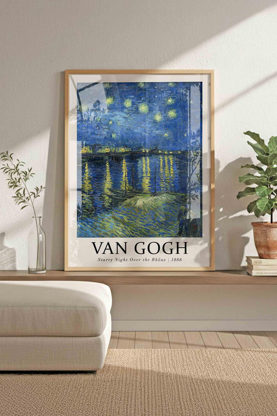 Van Gogh'un Yıldızlı Geceleri: 3'lü Sanatsal Tablo Koleksiyonu Çerçeveli Renk Seçenekli