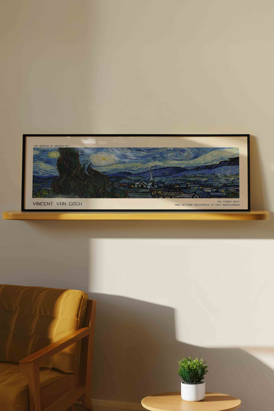Vincent van Gogh Yıldızlı Gece Panoramik Çerçeveli Tablo