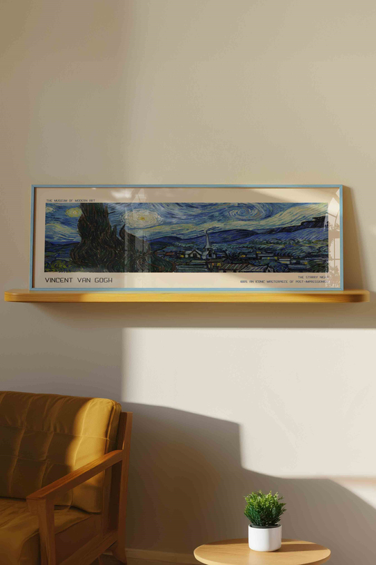 Vincent van Gogh Yıldızlı Gece Panoramik Çerçeveli Tablo