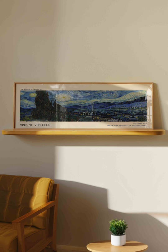 Vincent van Gogh Yıldızlı Gece Panoramik Çerçeveli Tablo