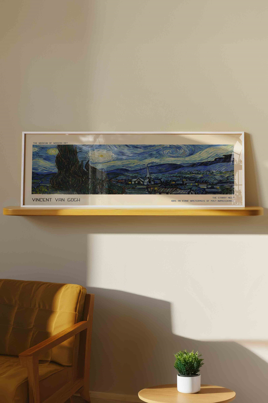 Vincent van Gogh Yıldızlı Gece Panoramik Çerçeveli Tablo