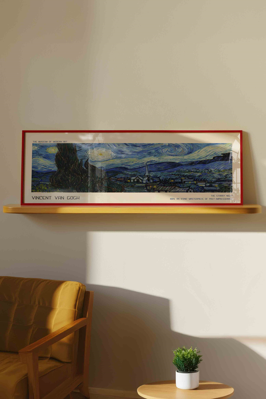 Vincent van Gogh Yıldızlı Gece Panoramik Çerçeveli Tablo