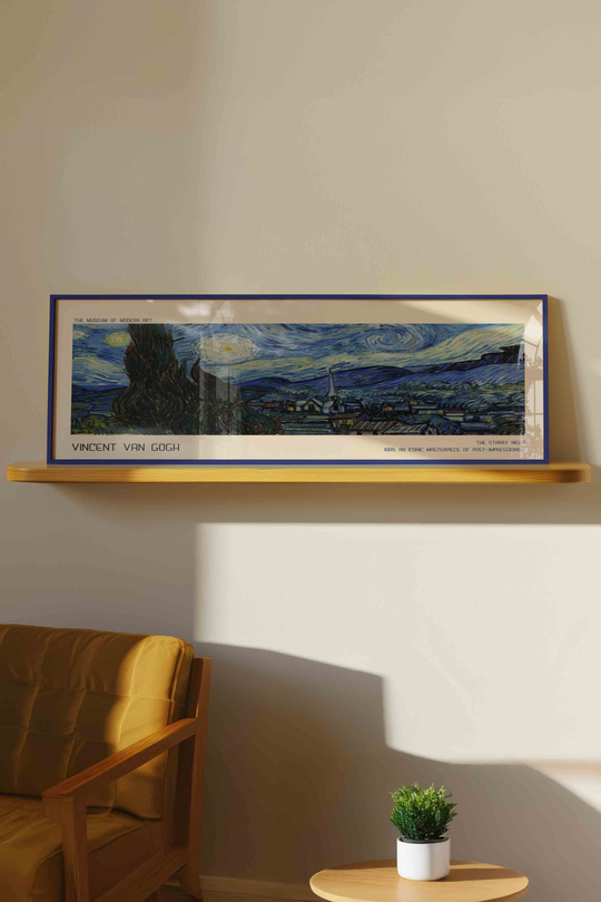 Vincent van Gogh Yıldızlı Gece Panoramik Çerçeveli Tablo