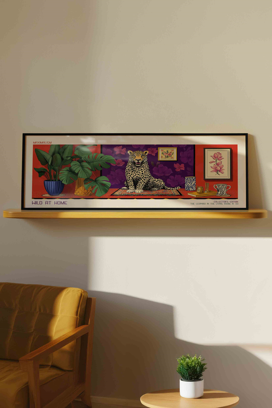 Wild at Home Leopar Maksimalist Panoramik Çerçeveli Tablo