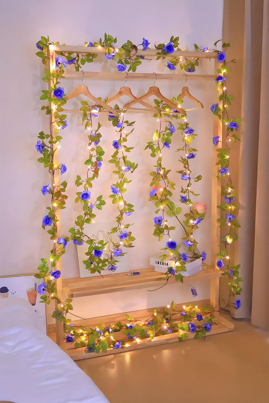 Yapay Lavanta Rengi Gül Sarmaşığı ve 3 Metre LED Işık Seti - Yapay Çiçek Sarmaşık - Romantik Ambiyans!