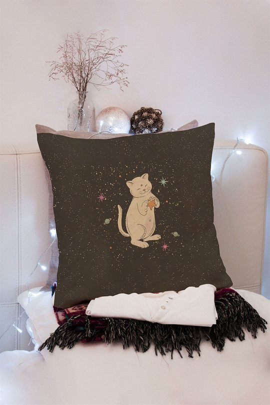 Yıldız Galaxy Kedi Kırlent Kılıfı 