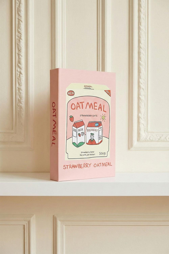 Yulaf Ezmesi Temalı Dekoratif Kitap Kutu - Pembe 'Oatmeal' Desenli Gizli Saklama Kutusu - Mutfak ve Kahvaltı Köşesi Dekoru