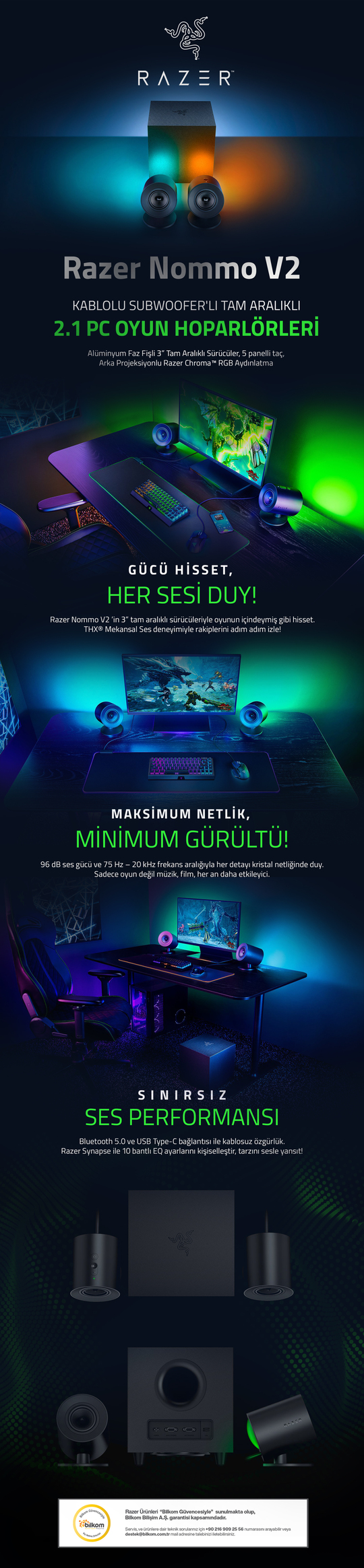 Razer Nommo V2 - Kablolu 2.1 Oyuncu Hoparlörü (THX Uzamsal Ses) Siyah
