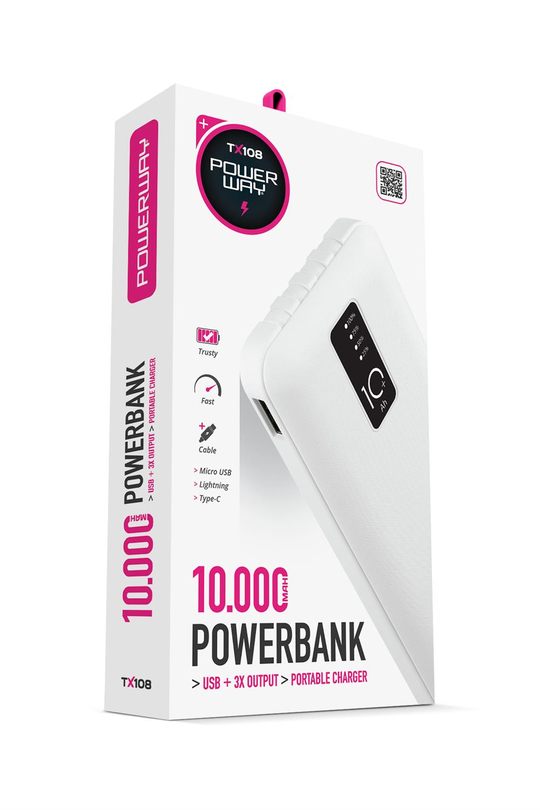POWERWAY TX80 Beyaz 80.000 mAh Çoklu Çıkış Dijital Göstergeli Ekstra  Kablolu Powerbank