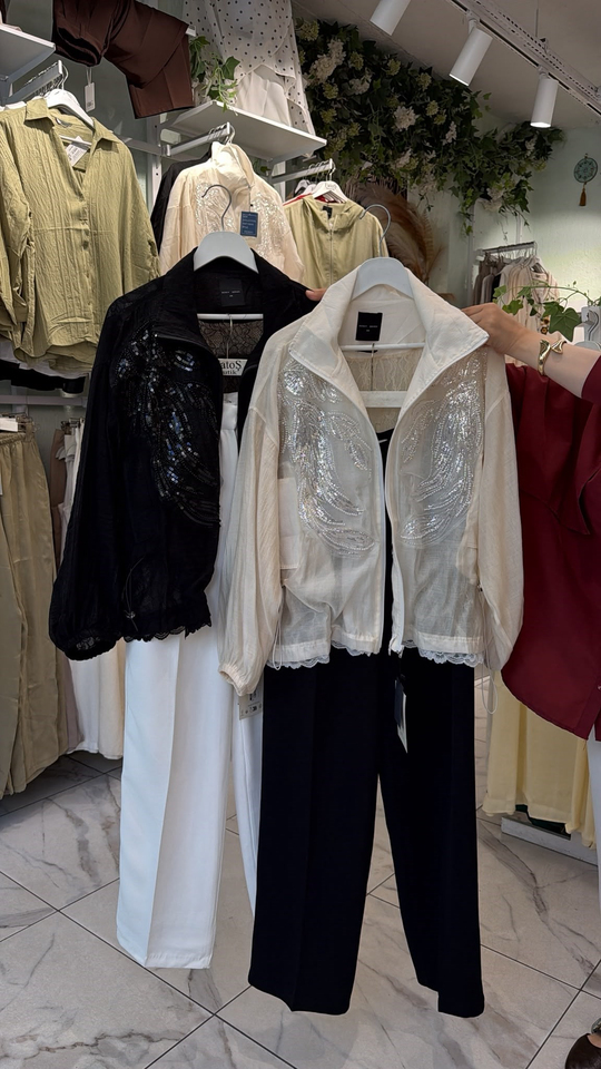 Floral Dantel Fermuarlı Ceket