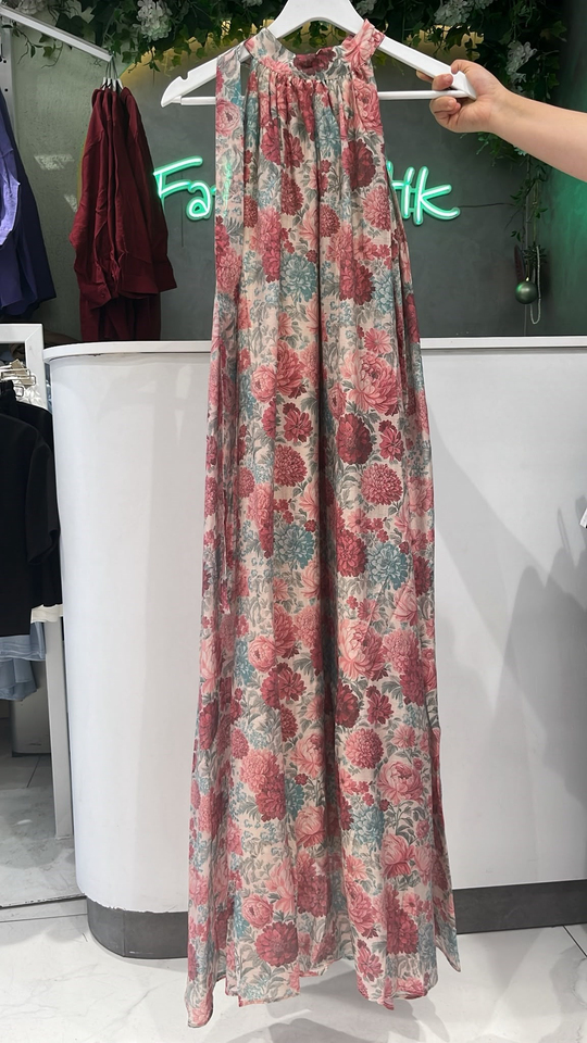 Halter Yaka Desenli  Oversize Maxi Elbise