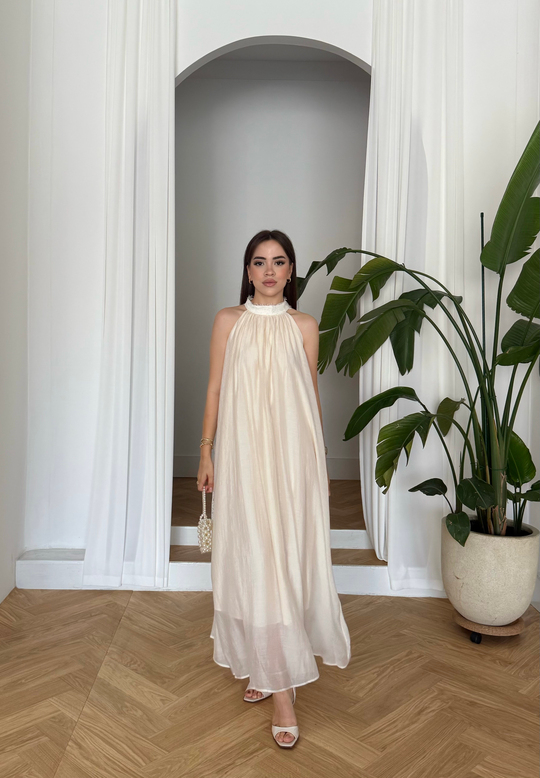 Halter Yaka Oversize Maxi Elbise