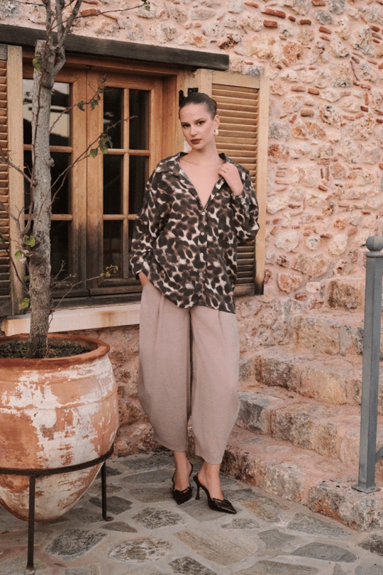 Leopar Desenli Oversize Gömlek