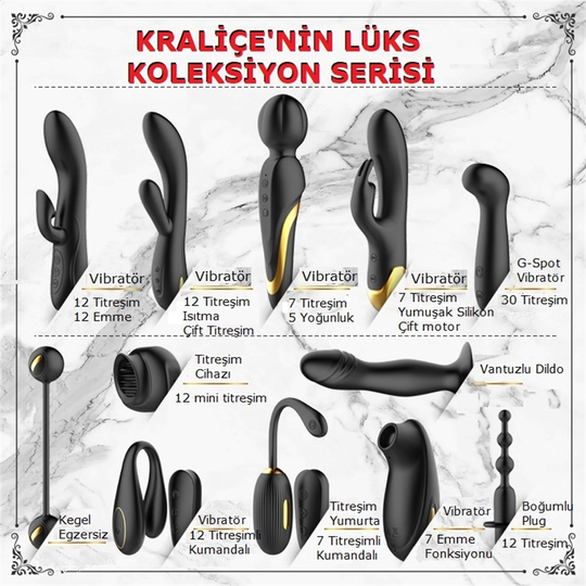 12 Parçalı 18K Altın Kaplamalı Elit Vibratör Seti - Queens Collection