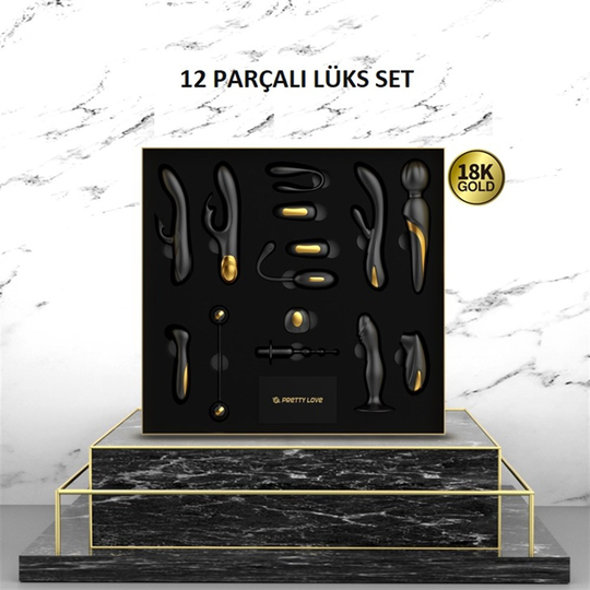 12 Parçalı 18K Altın Kaplamalı Elit Vibratör Seti - Queens Collection