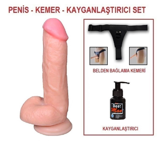 17,5 cm Belden Bağlamalı Realistik Dildo Penis Set 
