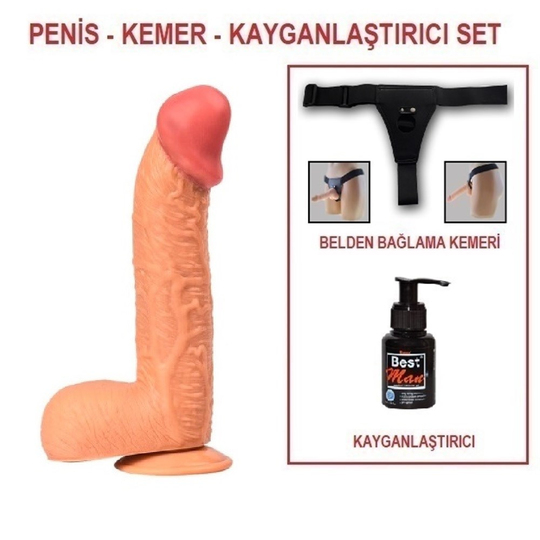 Belden Bağlamalı 27,5 cm Dev Boy Realistik Vantuzlu Dildo Penis
