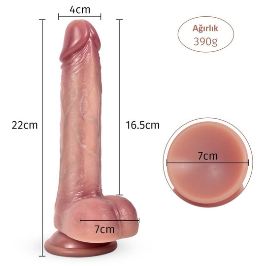 Belden Bağlamalı Yeni Nesil Çift Katmanlı 22 cm Realistik Dildo Penis