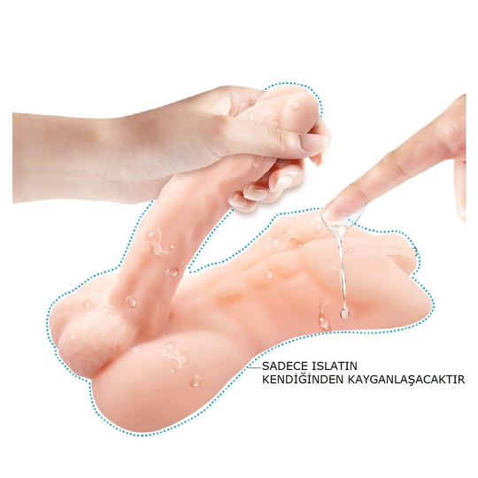 Kendinden Kayganlaştırıcılı Realistik Yarım Erkek Vücutlu Penis 19 cm