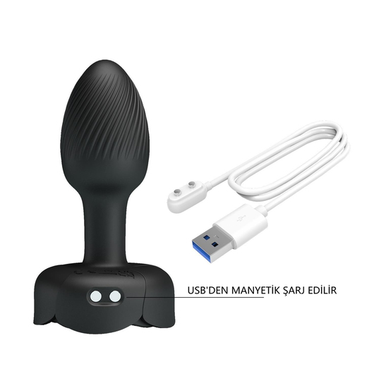 USBden Manyetik Şarjlı 10 Farklı Titreşimli 5 Led Işıklı Silikon Anal Plug - Olman