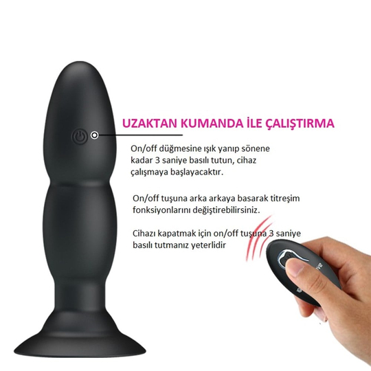 Anal PlugLilituShop12 USB Şarjlı 4 Titreşim ve 4 Yuvarlanma Modlu Uzaktan Kumandalı Vibratör ve Anal Plug Kumandalı 10 cm Titreşimli Anal Plug