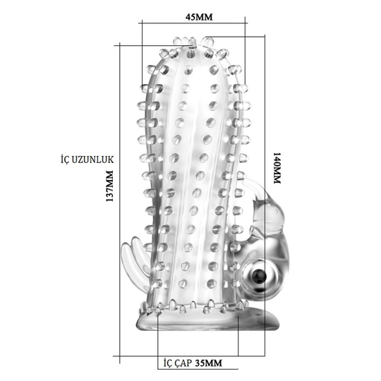  Penis Kılıfları HalkalarıLilituShop14 cm Titreşimli Şeffaf Tırtıklı Penis Kılıfı