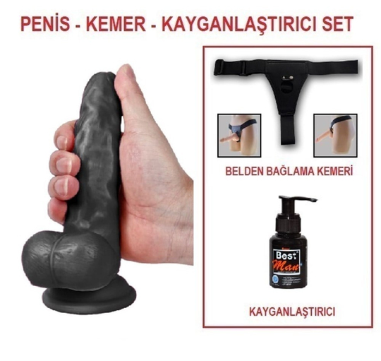 Zenci Melez StraponlarLilituShop17 cm Belden Bağlamalı Realistik Dildo Zenci Penis Set