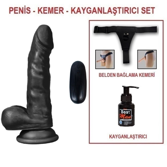 Zenci Melez StraponlarLilituShop17 cm Belden Bağlamalı Titreşimli Gerçekçi Silikon Zenci Penis Set