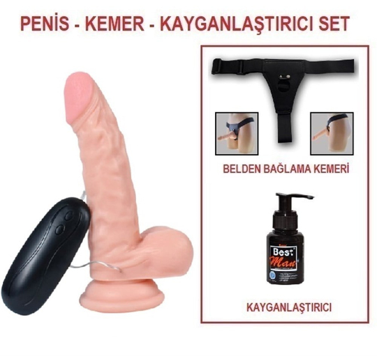 Belden Bağlamalı PenislerLilituShop17 cm Belden Bağlamalı Titreşimli Realistik Dildo Penis Set