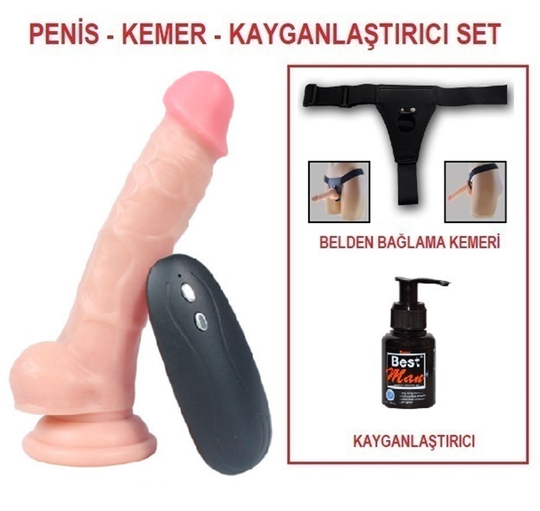 Titreşimli Straponlar PenislerLilituShop17 cm Belden Bağlamalı Titreşimli Realistik Dildo Penis Set