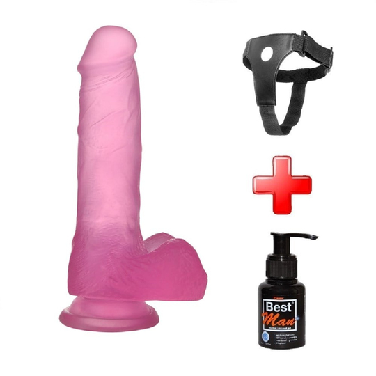Titeşimsiz Straponlar PenislerLilituShop17,5 cm Belden Bağlamalı Şeffaf Realistik Damarlı Vantuzlu Pembe Dildo Penis