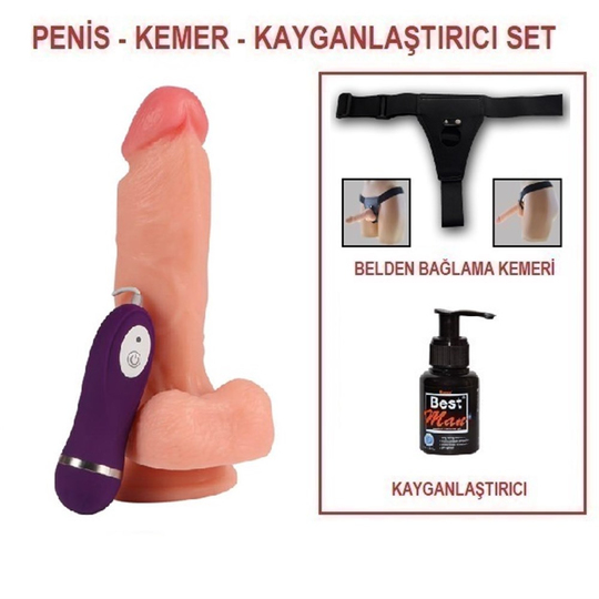 Titreşimli Straponlar PenislerLilituShop17,5 cm Belden Bağlamalı Titreşimli Realistik Dildo Penis Set