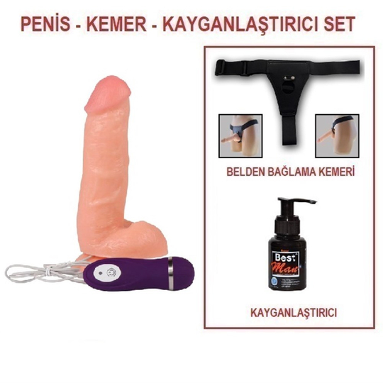Titreşimli Straponlar PenislerLilituShop17,5 cm Belden Bağlamalı Titreşimli Realistik Dildo Penis Set