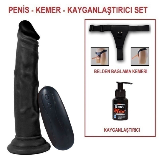 Zenci Melez StraponlarLilituShop18,5 cm Belden Bağlamalı Realistik Testissiz Titreşimli Zenci Dildo Penis Set