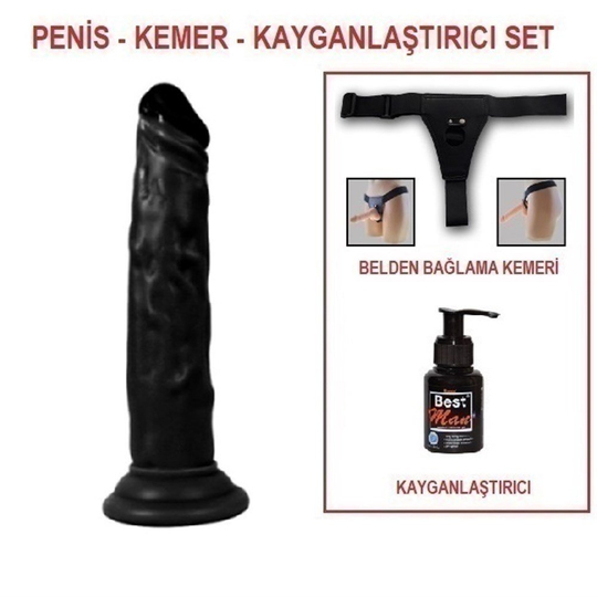 Zenci Melez StraponlarLilituShop18,5 cm Belden Bağlamalı Realistik Testissiz Zenci Dildo Penis Set